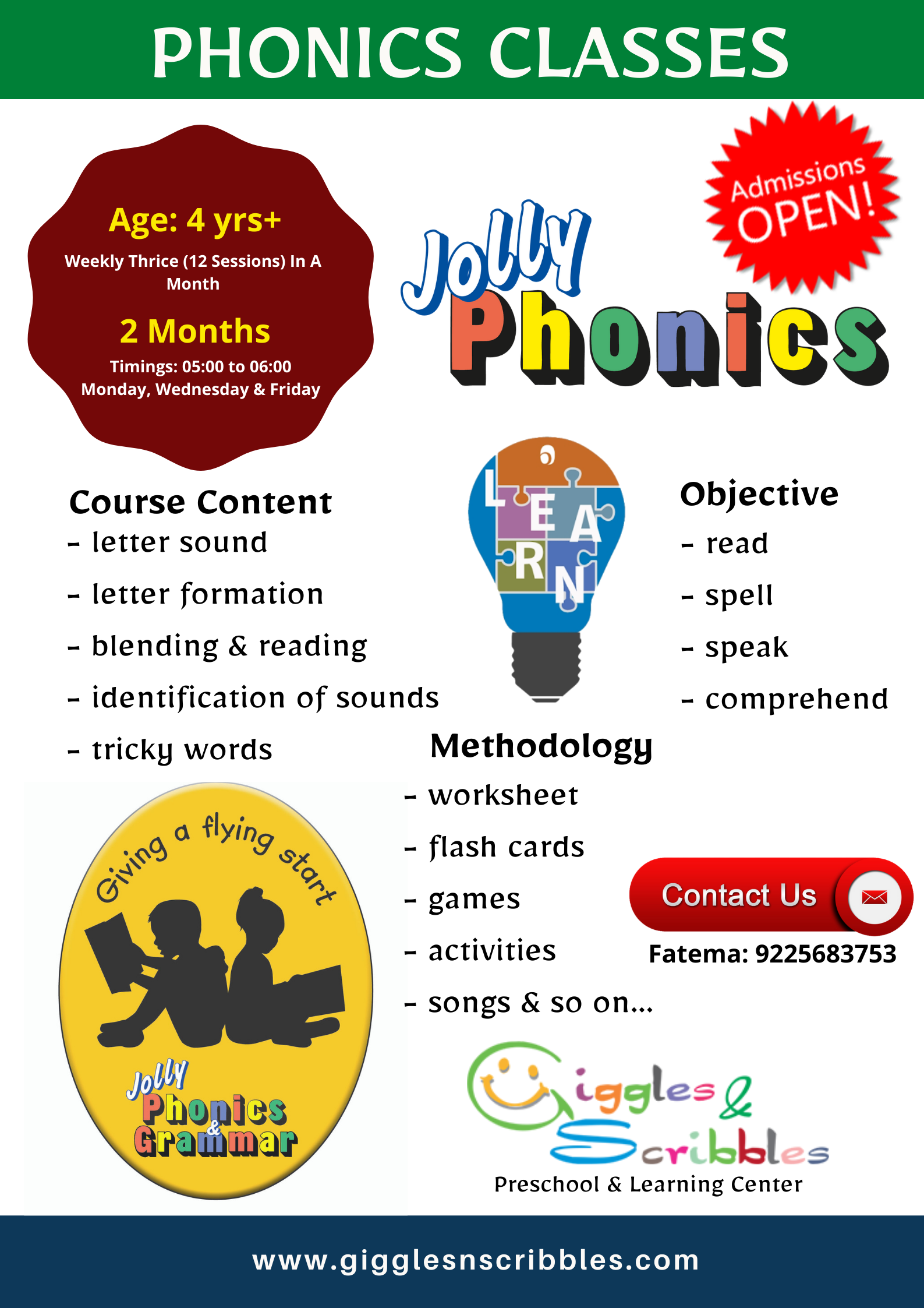 Jolly Phonics Classes Giggles N Scribbles